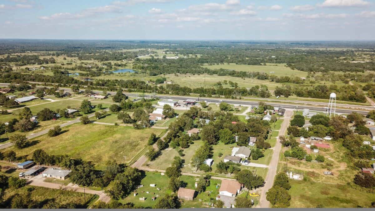 Vue aérienne de Sommervile rural, Texas, entre Austin et Houston.
